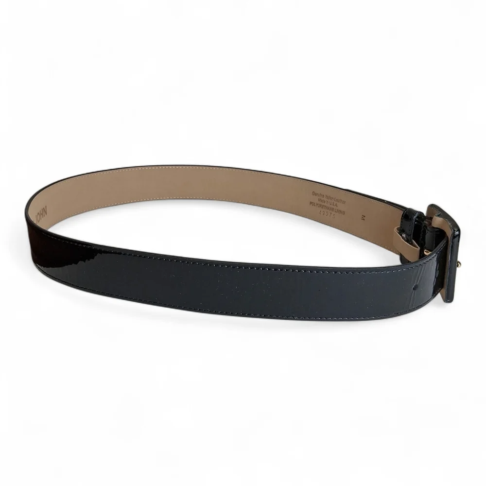 St John Women's Black Patent Leather 1.375 In Wide Belt M 34 - Picture 3 of 5